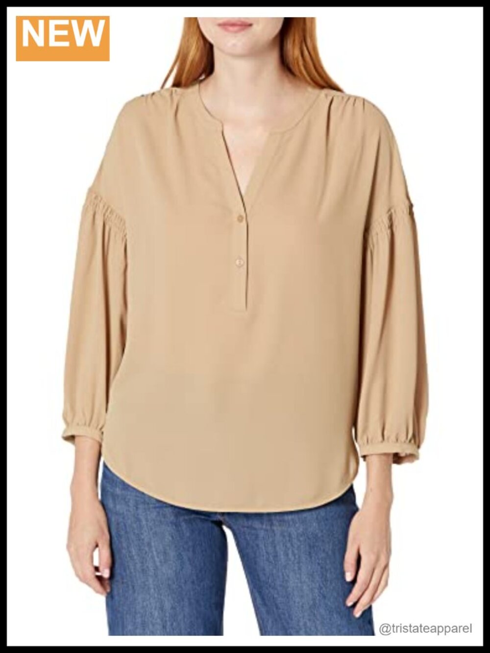 Women's Relaxed Fit Long Sleeve Peasant Blouse Button Henley Neck